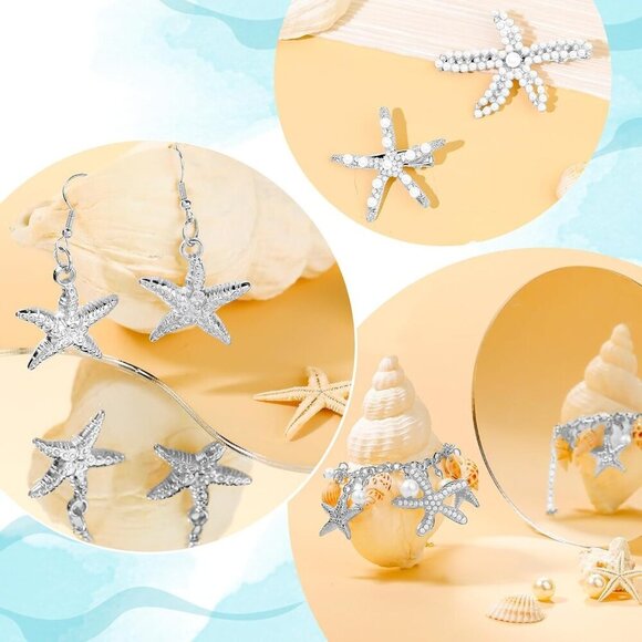 Mermaid Jewelry Set Resin Rhinestone Starfish Necklace Bracelets Earrings main image 3